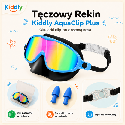 Okularki Tęczowy Rekin z lustrzanymi tęczowymi szkłami i osłoną nosa